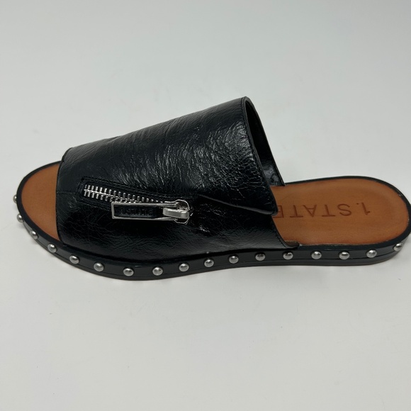 1. State Black Leather Studded Zipper Slides Size 5.5 M EUC ~ Fall! - Picture 1 of 6